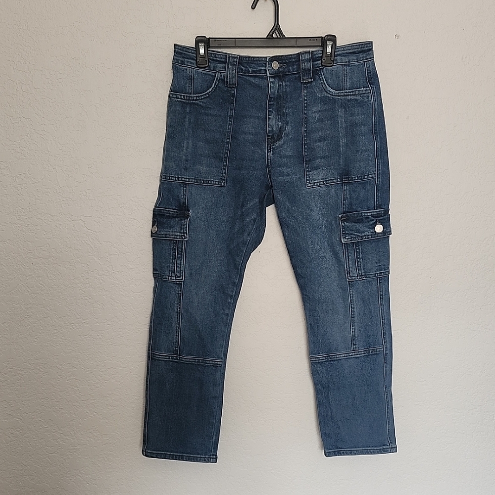 KanCan Women's Cargo Denim Jeans Work Seams Detail Gorpcore 11 X 29 High Rise